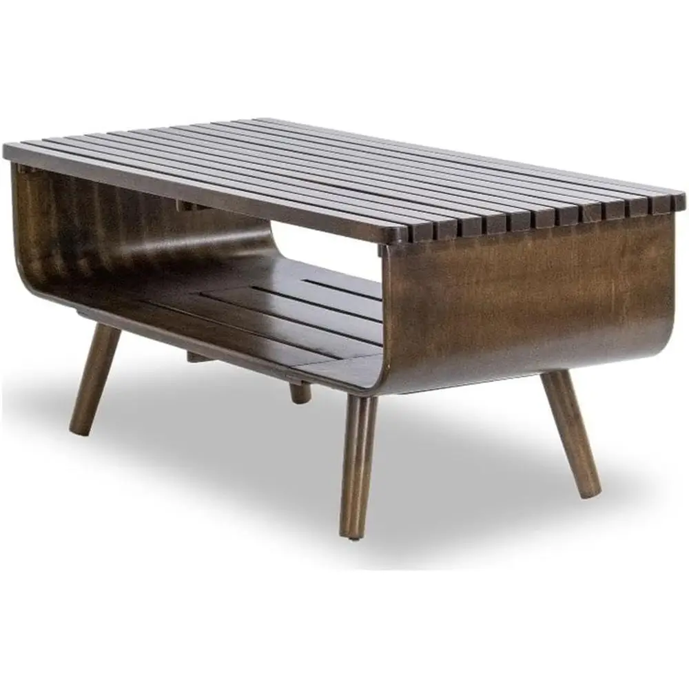

Solid Teak Coffee Table, Brown Finish, 45 x 17.5, Durable Construction, Angled Legs, Modern Living Room Furniture for Drinks, Bo