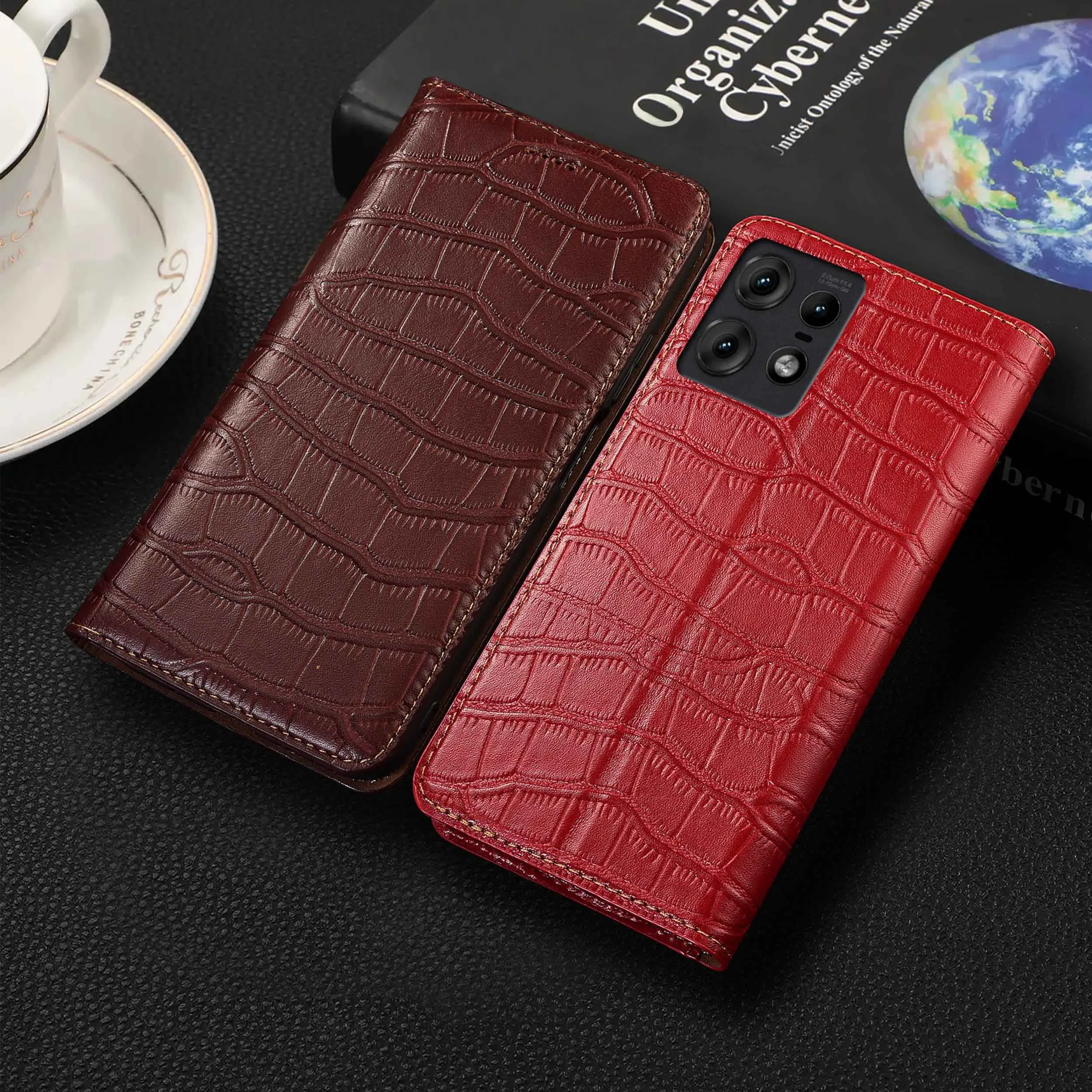 

Чехол-книжка для телефона из натуральной кожи с рисунком крокодила для Moto G24 G30 G31 G32 G34 G35 G41 G42 G45 G50 G51 G52 4G 5G