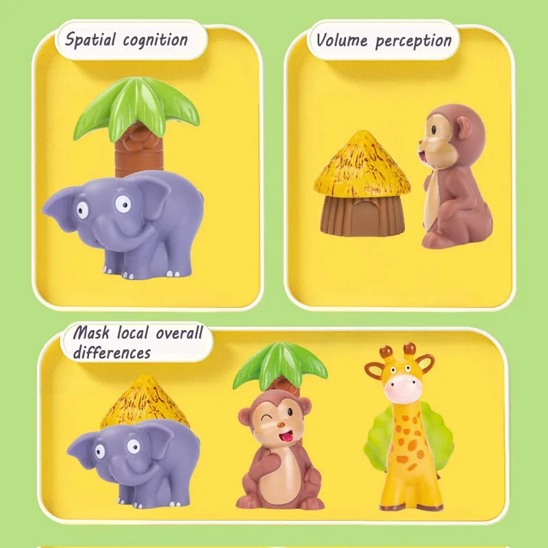 Permainan Mencocokkan Hewan untuk Anak-Anak, Montessori, Latihan Logika Ruang, Imajinasi, Papan Teka-Teki, Tantangan Berpikir, Mainan Sensorik Intelektual