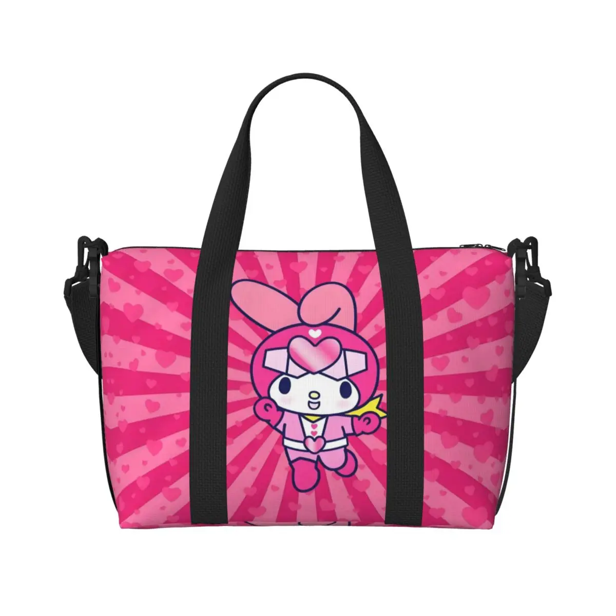 

Custom Cartoon My Melody Beach Tote Bag Women Extra Large Gym Carry On Anime Cute Pink Hearts Color Burst Travel Shopping Bags