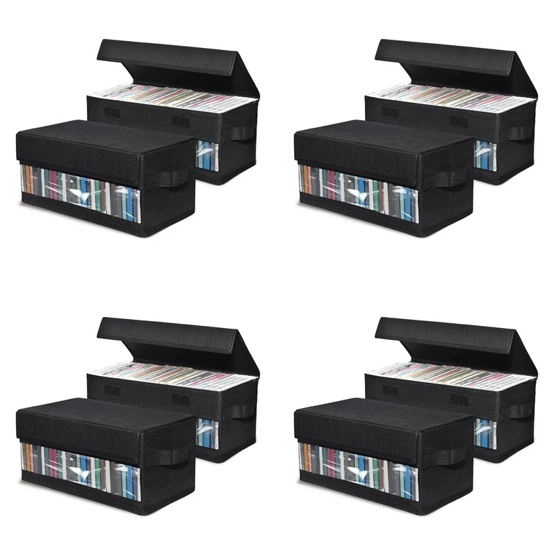 AT69 -8Pack CD Storage Boxes,CD Case Storage, Container Holds 32 Cds In Full Jewel Cases, 60 Cds In Slim Cases