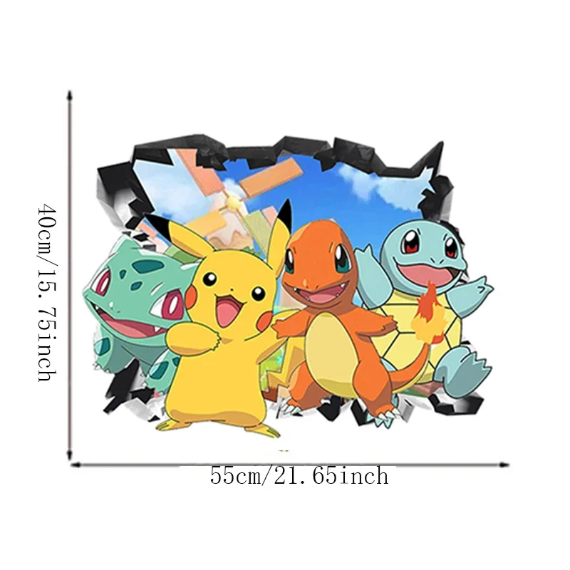 Pokemon Anime Wall Sticker Pikachu Charmander Bulbasaur Squirtle Background Wall Decorative Sticker Children\'s Toy Birthday Gift
