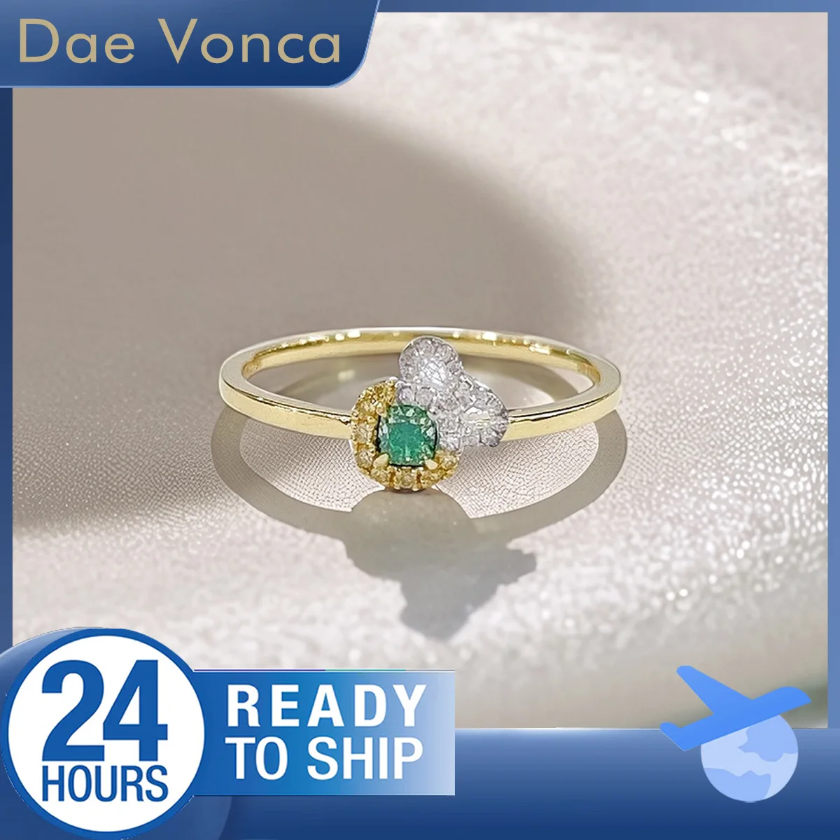 

Total 0.19ct Center Stone Green Cushoin Cut Natural Diamond Ring 18K Yellow Gold Double Circle Halo Natural Diamond Ring