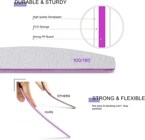 5 पीस नेल फाइल प्रोफेशनल नेल फाइल दोबारा इस्तेमाल होने योग्य डबल साइडेड एमरी बोर्ड (100/180 ग्रिट) घर और सैलून के लिए नेल स्टाइलिंग टूल 10 best sales नाखून तकनीक सहायक उपकरण - №8