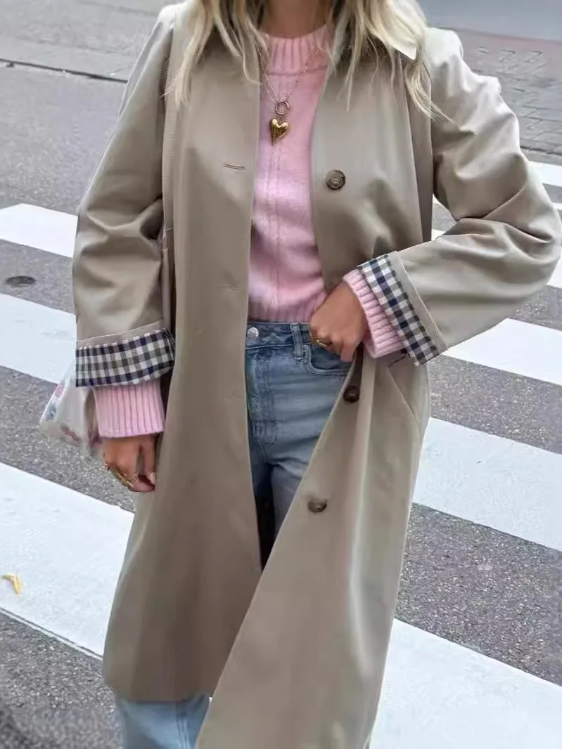 

Versatile Faionable Windbreaker Jaet Universal Sle Commute Straight Tube Long Sve Collar Single Button Closure