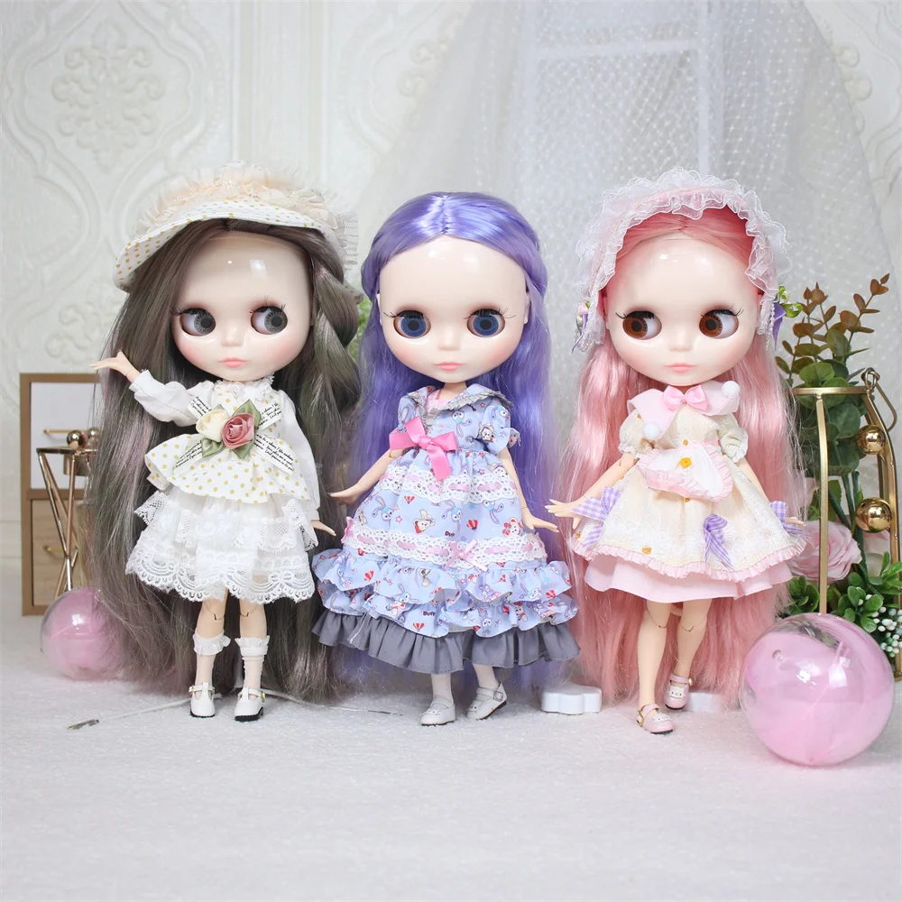 ICY DBS Blyth doll white skin joint body long colorful hair glossy face nude doll and set doll dress up game gift fot girl