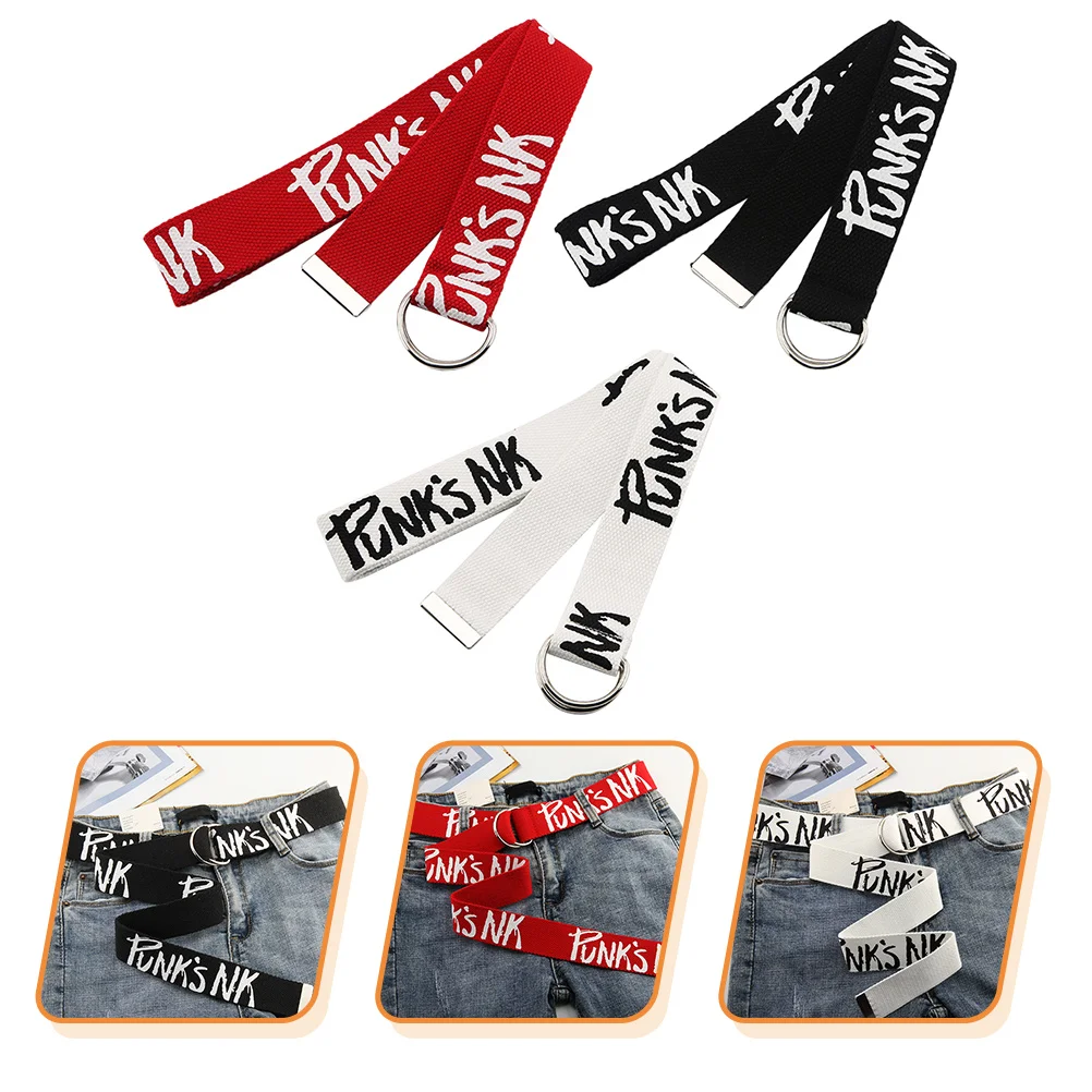 

3Pcs Double Ring Canvas Waist Belts Women Adjustable Lightweight Breathable Jeans Belt Pants Belt Casual Streetwear