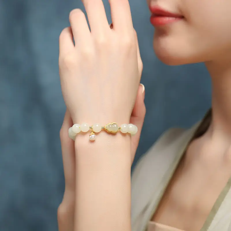 Natural Freshwater Pearl Bracelet New Chinese Gourd Pendant Jewelry Women's Sweet and Gentle Jewelry Jade Accessories