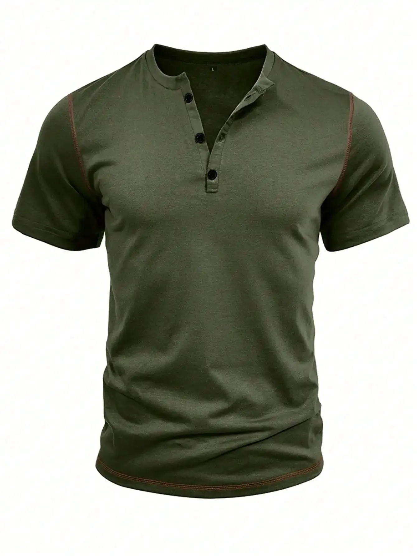 Mens Cotton Henley Neck Short Sleeve T-Shirt Casual Top For Travel Camping