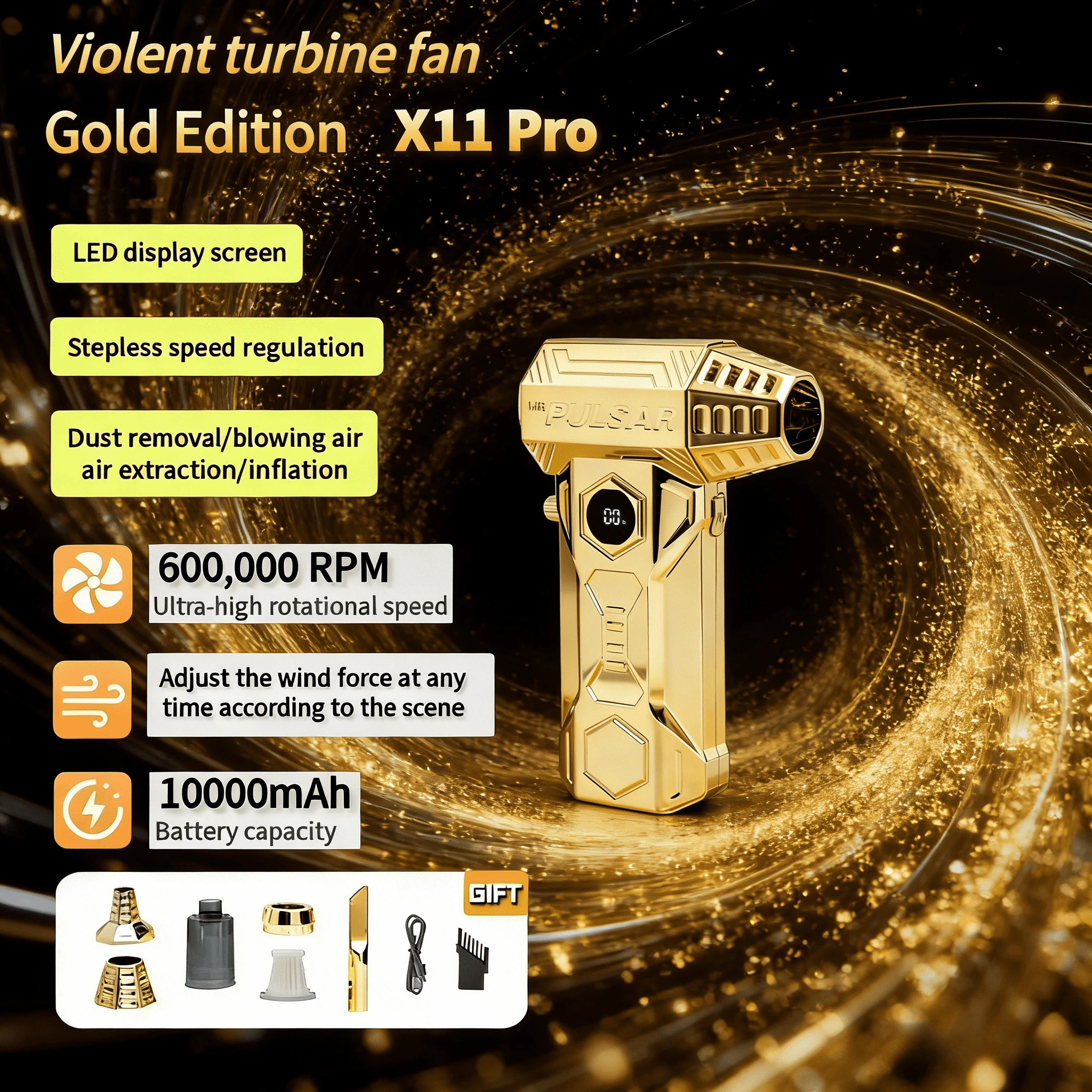 

﻿ New Turbine Jet Blower X11pro Brushless Motor Turbine Fan Wind Speed 75m/s 10000mAh 600000RPM Can Clean Cars strong wind