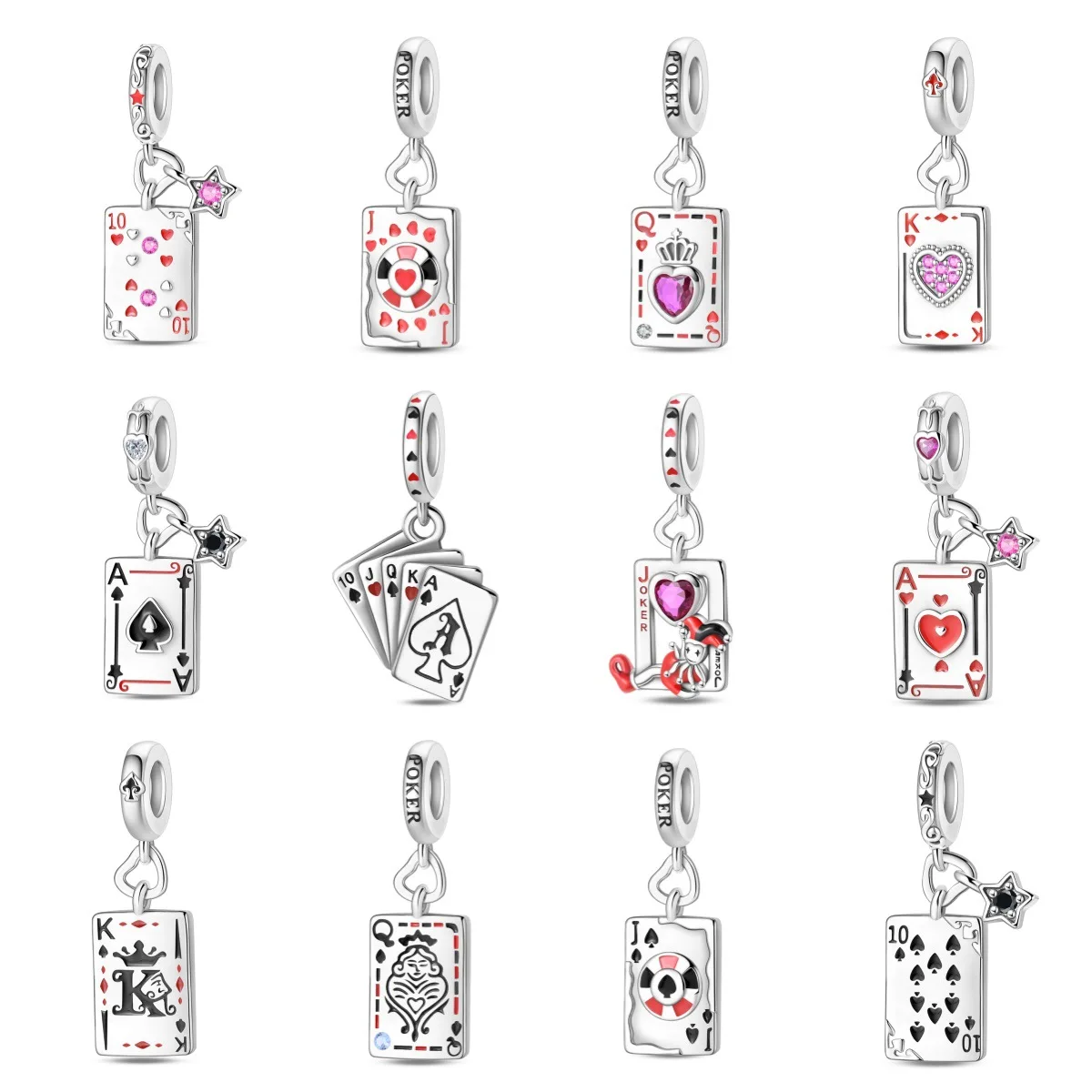 New Style 925 Sterling Silver Playing Cards Poker 10JKQA Charm Pendant Beads For DIY Jewelry Bracelet Necklace Accessories