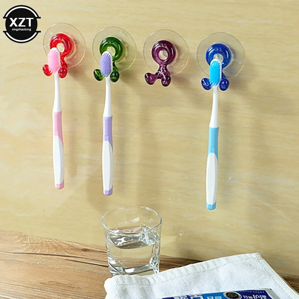 1pc Wall Mount Bathroom Toothbrush Holder Home Kitchen Toothbrush Suction Holder Rack Hang Stand Wall Suction Cup Design Rack