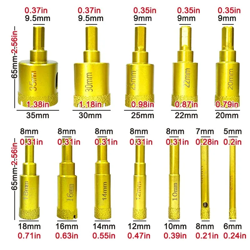 12pc Brazing Hole Opener Granite Marble Multi-purpose Drilling Bit Vitrified Brick Ceramic Stone Reaming Bit Set