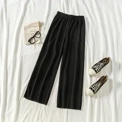 Casual Black Wide Leg Pants Summer New Elastic Waist Loose Simplicity Preppy Style Straight Pants Fashion Vintage Women Clothing