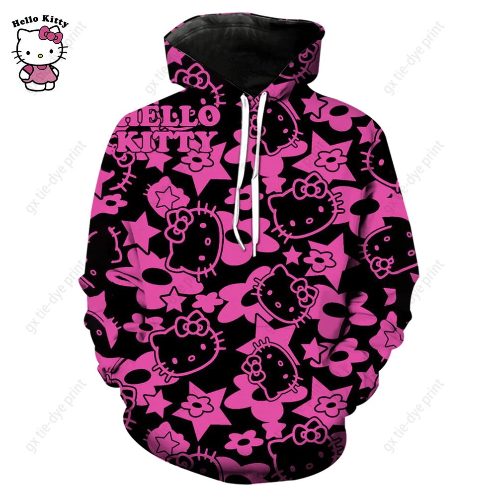 Beautiful Purple Hello Kitty Sweatshirt Women High Quality Hooded Simple Casual Hoodies Autumn Loose Oversized Streetwear