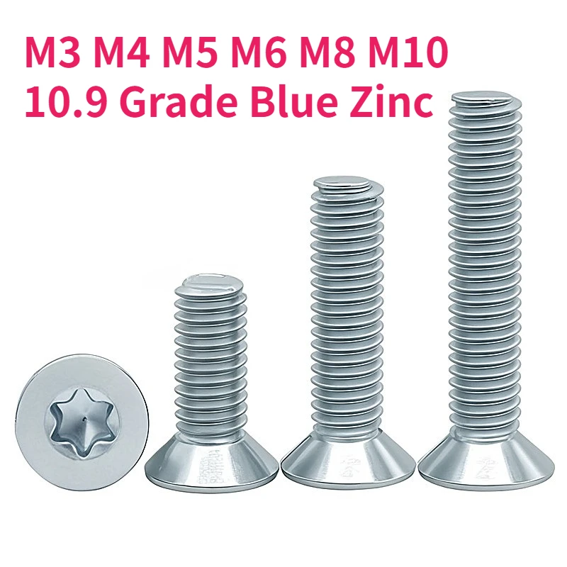 

M3 M4 M5 M6 M8 M10 GB2673 10.9 Grade Carbon Steel Blue Zinc Six-Lobe Torx Flat Countersunk Head Screw Bolt Length 6-40mm