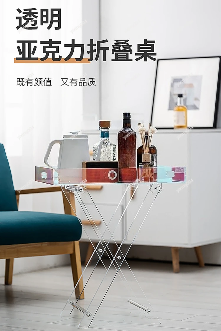 

Transparent Acrylic Side Table, Foldable Mobile Storage Shelf for Home
