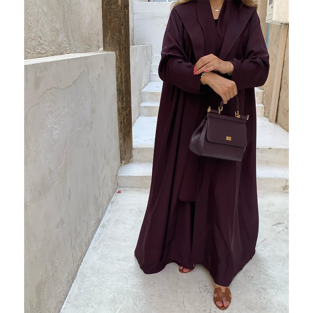 Elegant Burgundy Loose Women Long Jacket Elegant Female Daily Coat Formal Ankle Length Dress Abaya