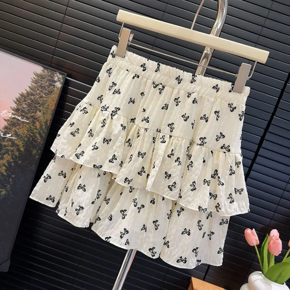 

Floral Chiffon Skirt Cute Bowknot Elastic Waistband Tutu Puddle Skirt Pleated Mini Skirt For Women Girl