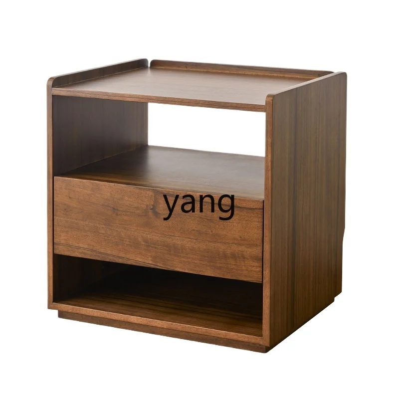 LTT Black Walnut Bedside Table Full Solid Wood Bedside Cabinet Bedroom Drawer Storage