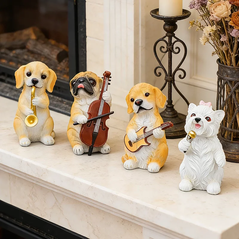 Creative Dog Band Resin Figurine - Cute Animal Musician Sculpture for TV Cabinet,Living Room Bookshelf Decor,Gift for Dog Lovers