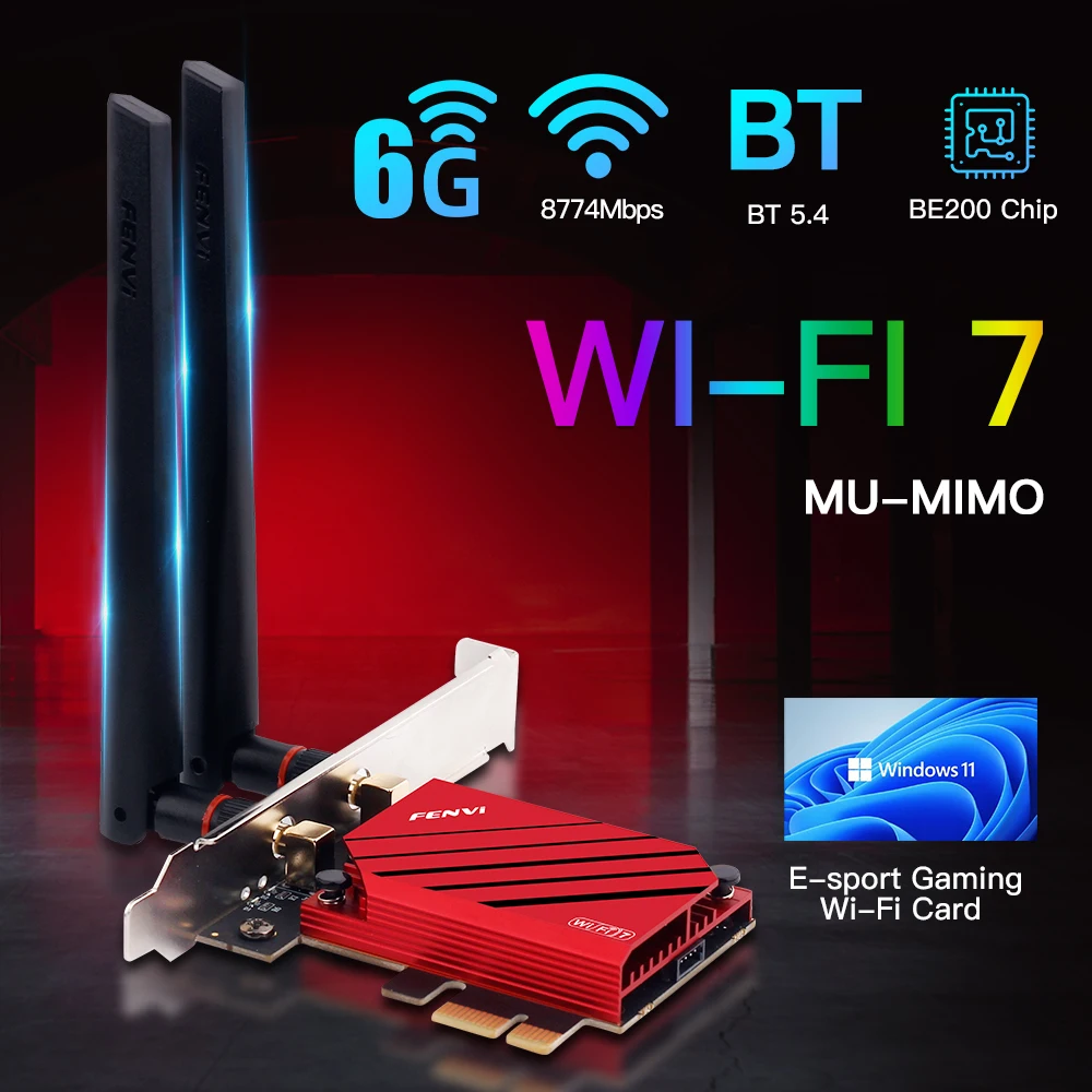 

Fenvi Wifi 7 Pcie Wireless Adapter be200 Bluteooth 5.4 Tri Band 8774Mbps Windows 10/11 64bit better than wifi 6E For Desktop/PC