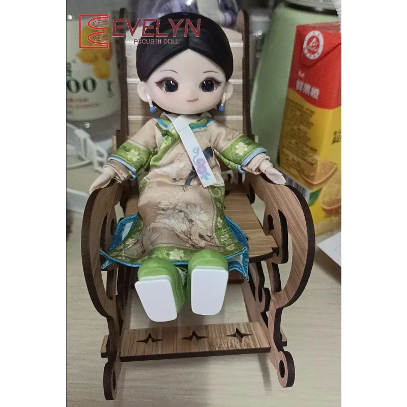 エブリン木製ミニ中国風レトロ中空工芸ロッキングチェアスツール家具モデルDIY風景装飾オーナメント