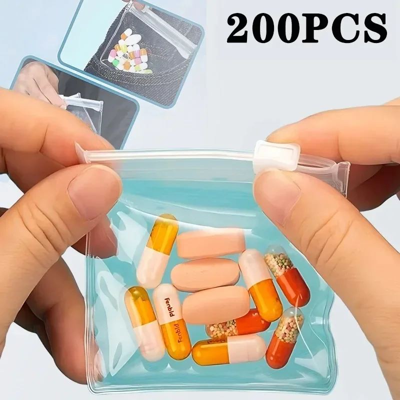 200PCS Transparent Mini EVA Zip Bags Eco-friendly Travelling Pill Dispenser Bags Pill Bags USB Packaging Bags Accessories Zip Ba