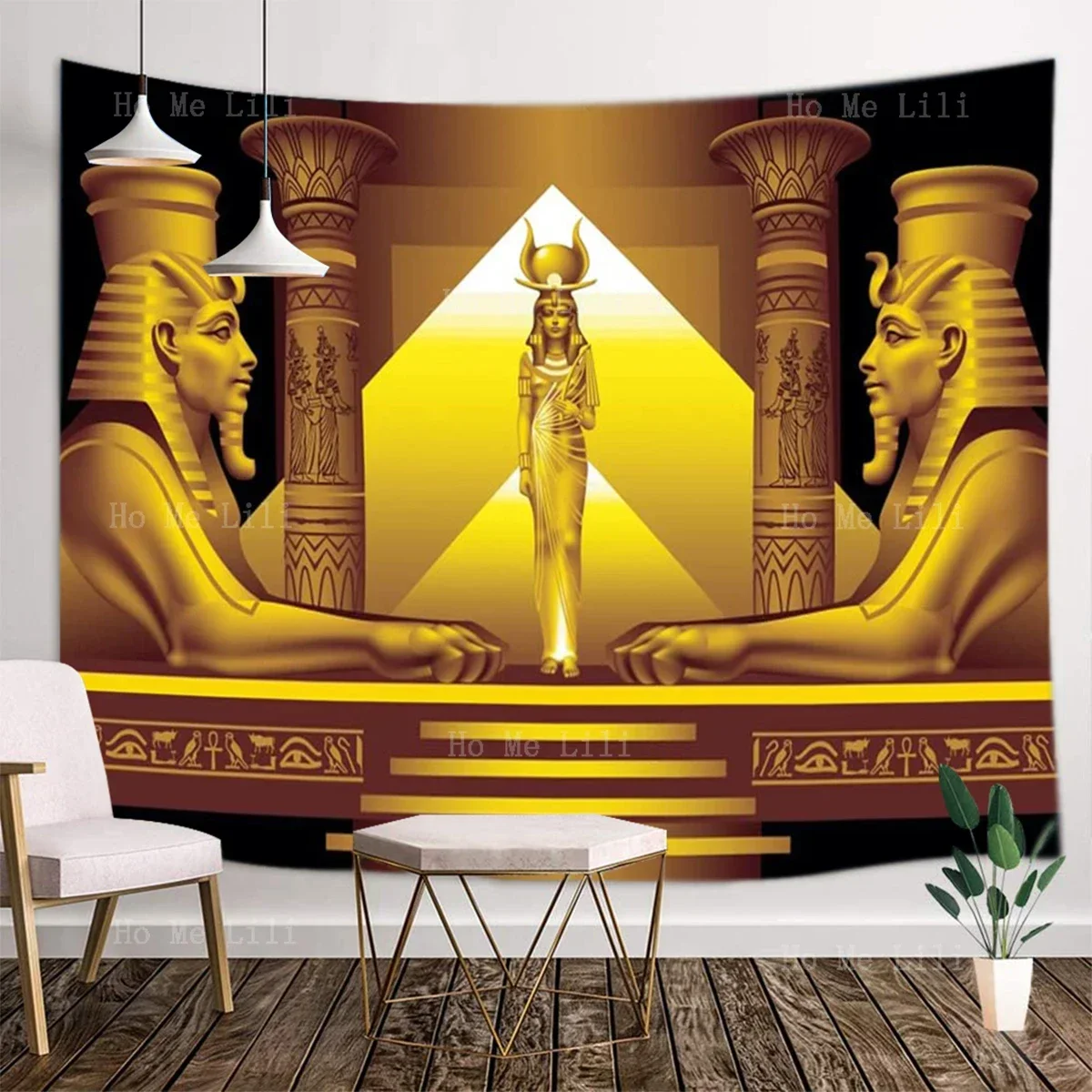 Ancient Egyptian Pyramid Background Queen God Sphinx Sculpture Stairs Decorate Rooms With Tapestries