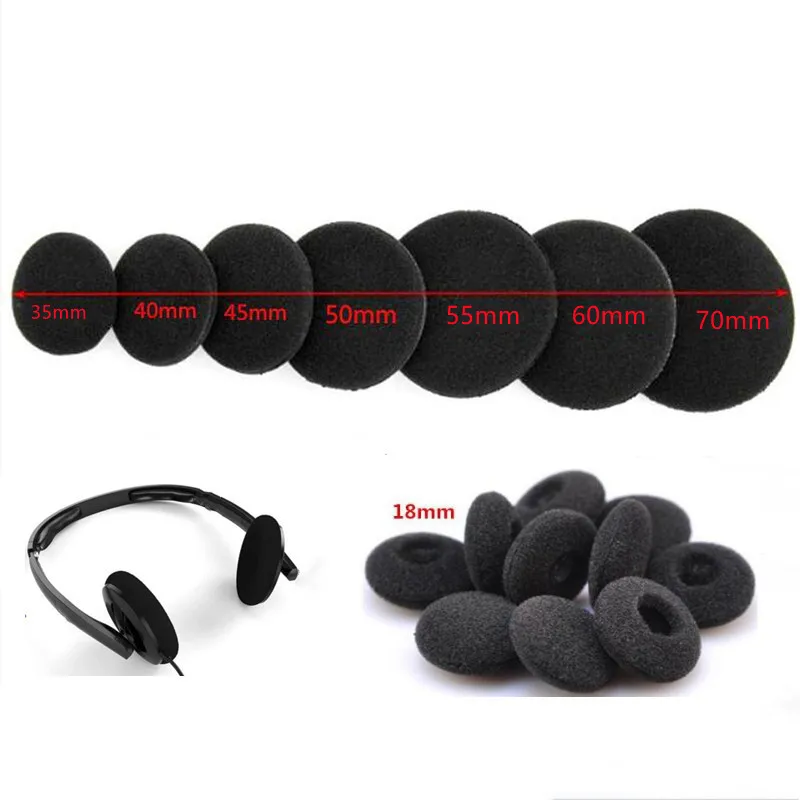 10 Pcs Foam Ear Pads,Headphone Replacement Sponge Covers,Ear Cushions Headset Earmuffs Eartips 18mm 35mm 45mm 50mm 55 60mm 70mm