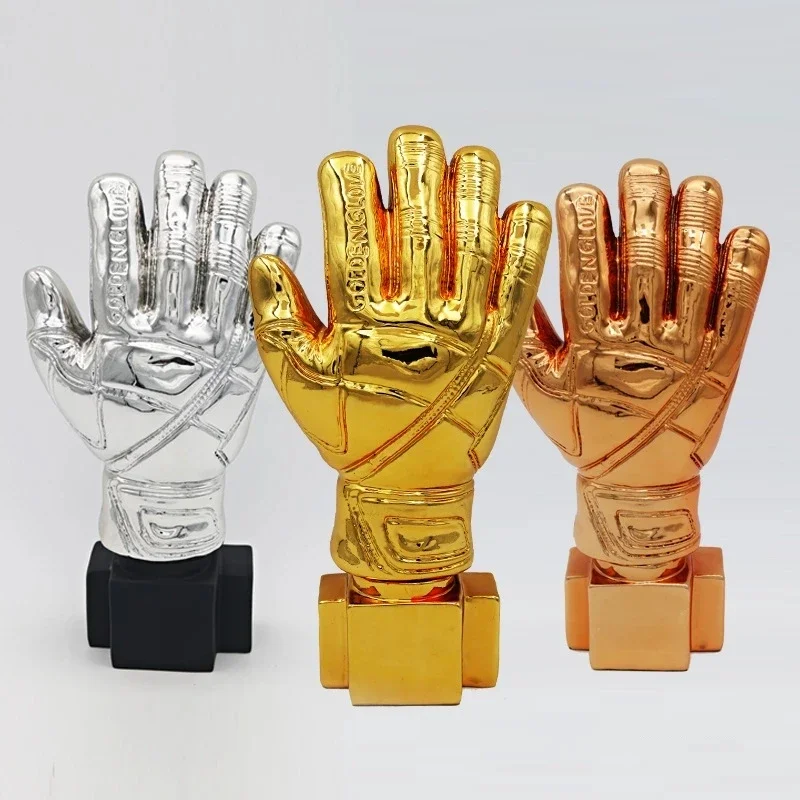 26cm Golden Football Goalkeeper Gloves Trophy Resin Crafts Best Gold Plated Soccer Award Customizable Gift Fans League Souvenirs