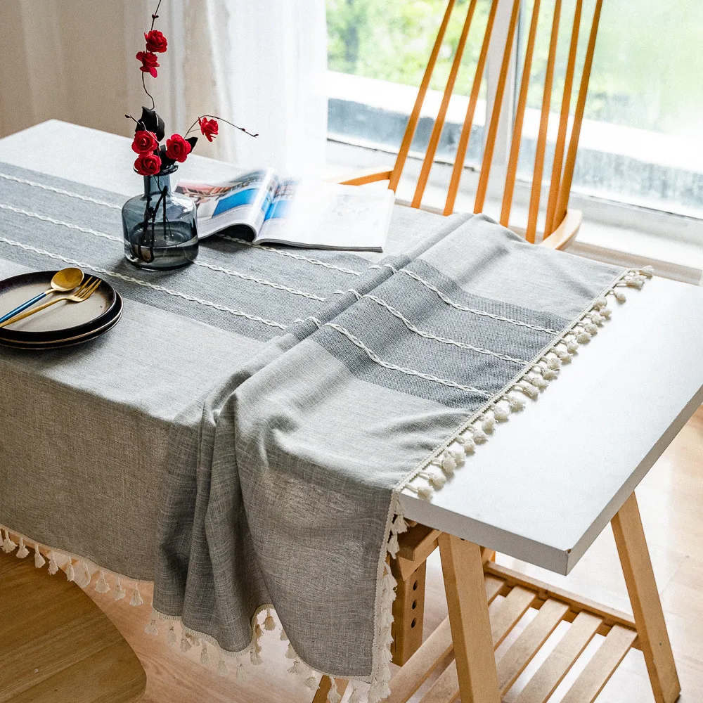 Home Linen Tablecloth Striped Birthday Tablecloth Fringe Christmas Decorations For Dining Table Covers Tafelkleed Mantel Tops