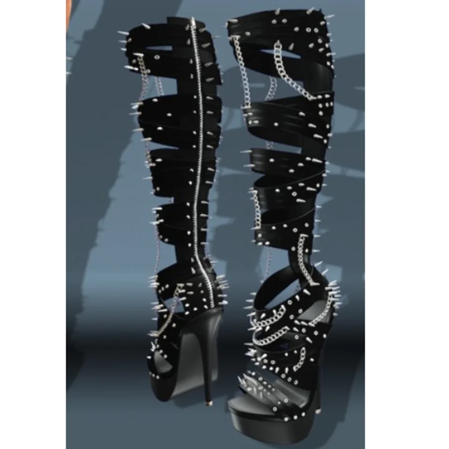 Silver Rivet Hollow Platform Sandals Matte Thin High Heel Sexy Fashion Cool Summer Casual Big Size Woman Shoes Zapatillas Mujer