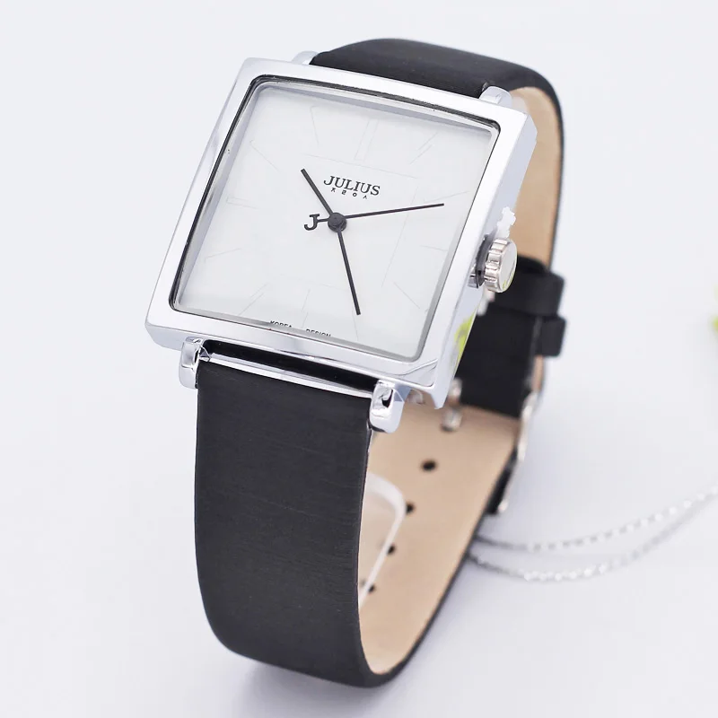 Top Julius – montre en Nylon pour femmes, élégante, Simple, carrée, à la mode, en cuir véritable, cadeau d\'anniversaire pour filles, sans boîte