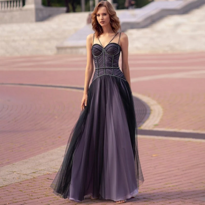 

Sweetheart Corset With Beads Spaghetti Straps Prom Dresses A-Line Pleats And Zipper Evening Dresses