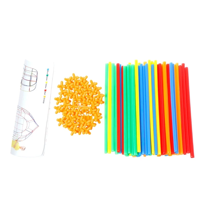 Q0KB 100Pcs Colorful Plastic Straw Assembled Building Blocks Children Educational Toy