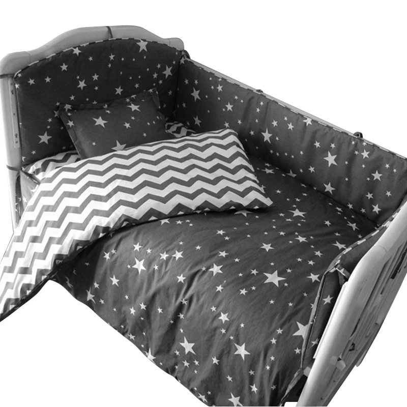 

3 to 7Pcs Cotton Baby Bedding Set Grey Star Pattern Baby Bed Linen For Newborns Baby Sheet Bumpers Pillow Duvet Crib Bumpers