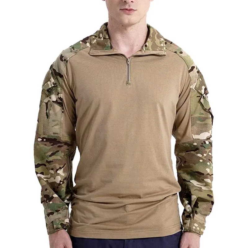 

Outdoor Men's Tactical Shirt 1/4 Zip Long Sleeve Combat T Shirt Camo Airsoft Shirts Hunting Clothes Windproof Pullover Tops