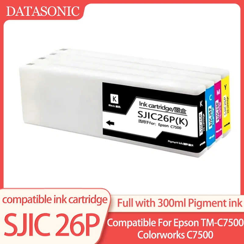 300ML Compatible For Epson TM-C7500 C7500 Label printer SJIC26P ink Cartridge with Pigment ink