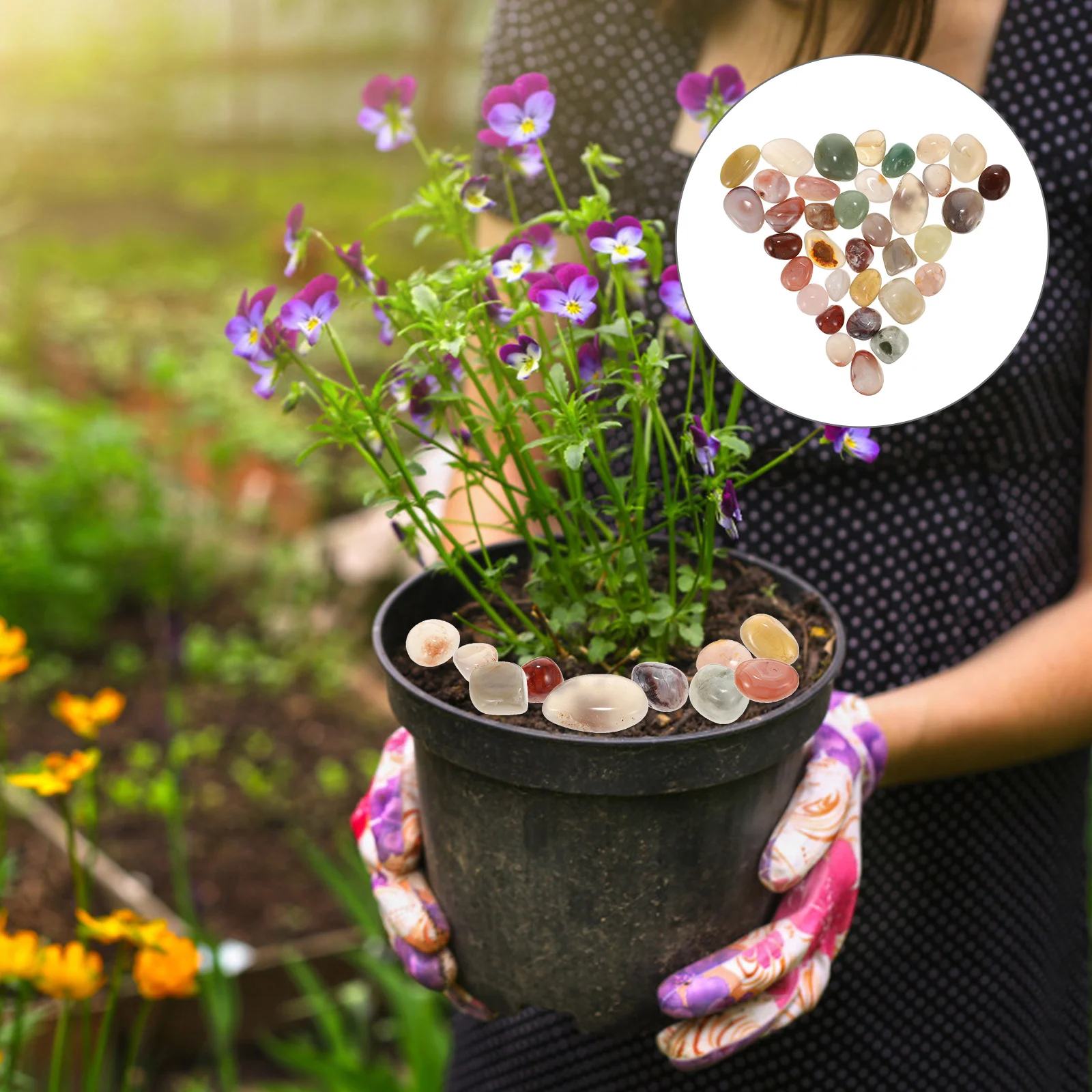 500 جرام حوض السمك الأحجار الملونة الطبيعية مصقول لامعة وعاء النبات الأحجار اناء للزهور الديكور المشهد الحصى زهرية حشو