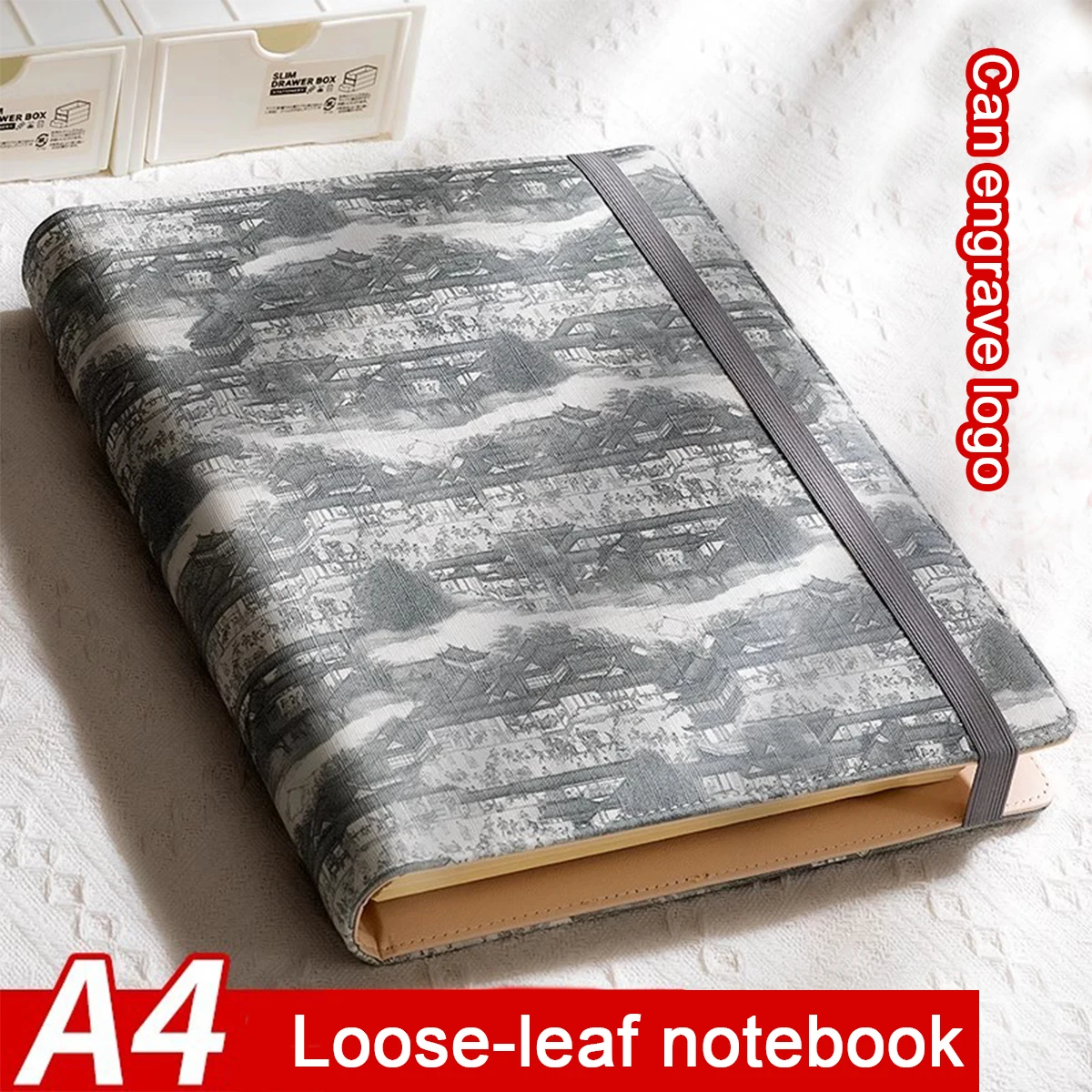 (Can Engrave Logo) A4 Business Oversized Loose-leaf Notebook, Leather Notepad, Meeting Record Book, Customized Student Diary