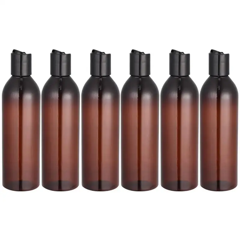 6pcs 250ml Plastic Lotion Bottle Empty Bottle Press Type Lid Refillable Travel Shampoo Bottles Containers Liquid Empty Pot