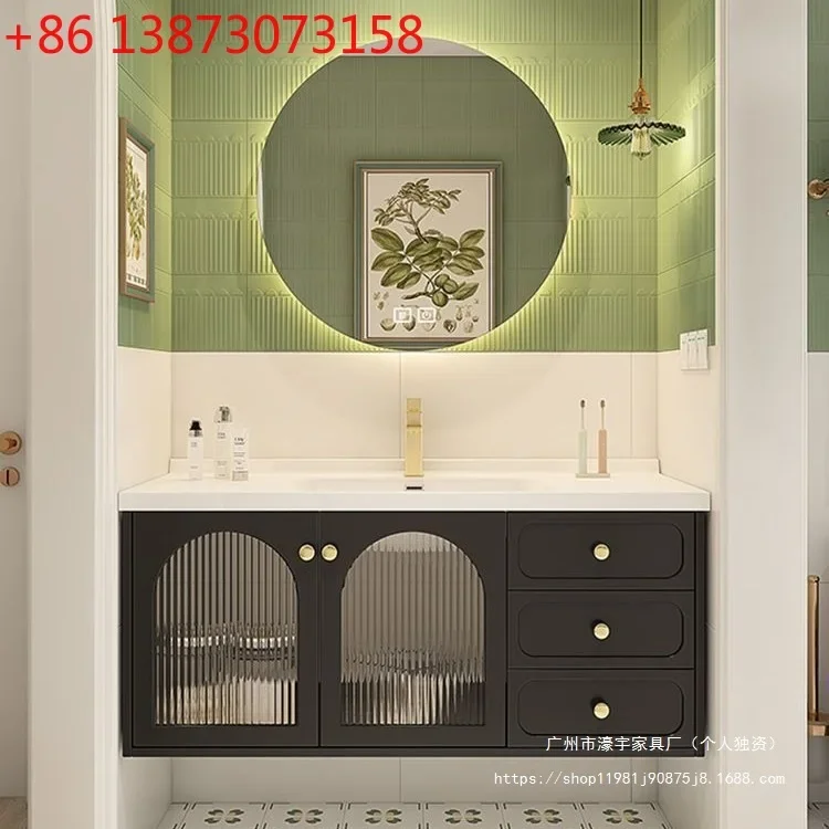 

Французский шкаф для ванной из черного дуба с интегрированной керамической раковиной, комбинированный комплект для ванной комнаты, новый умывальник для ванной.