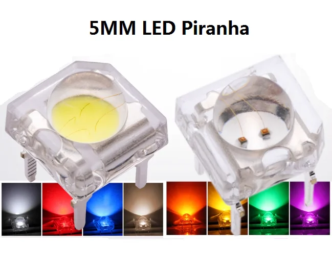 10 шт. 5 мм светодиодный Piranha красный, желтый, зеленый, синий, белый, прозрачный, ультра яркие, прозрачные линзы, светодиодная лампа