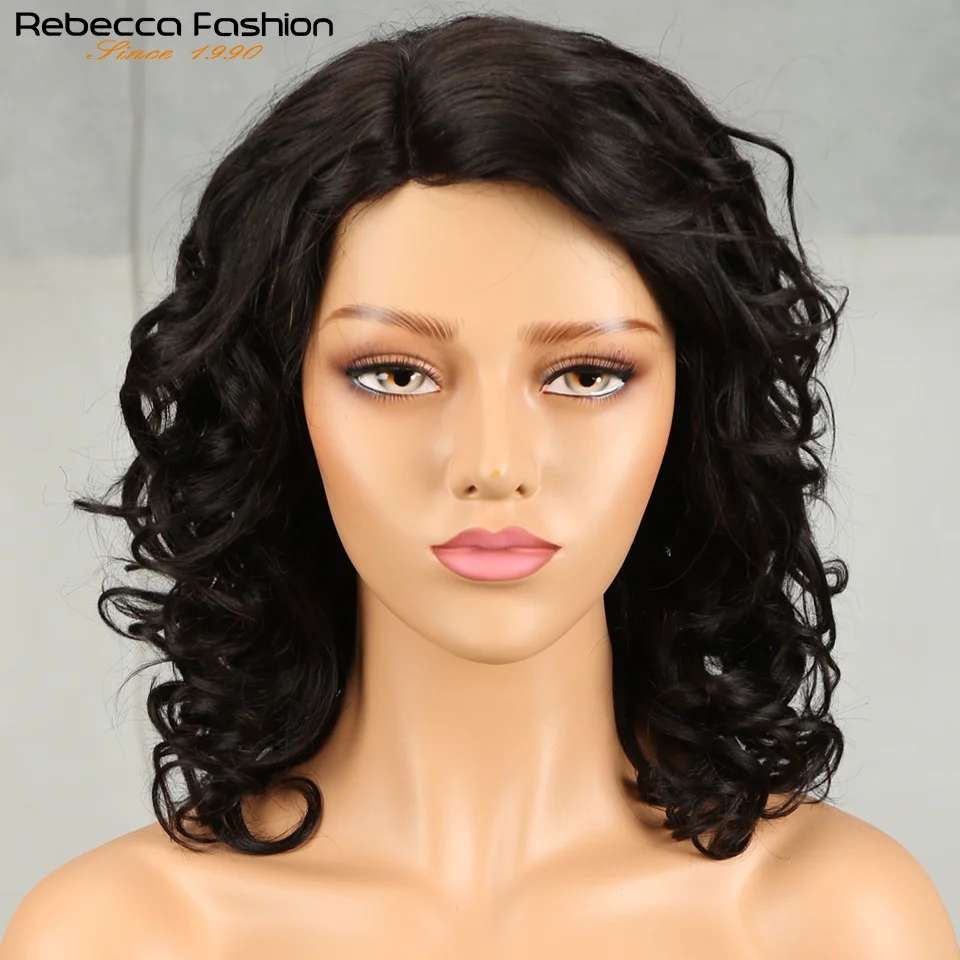 

Short Curly Human Hair Wigs For Women Part Lace Wig Brazilian Remy Loose Wave Lace Wig Natural Color Rebecca Fashion Wig