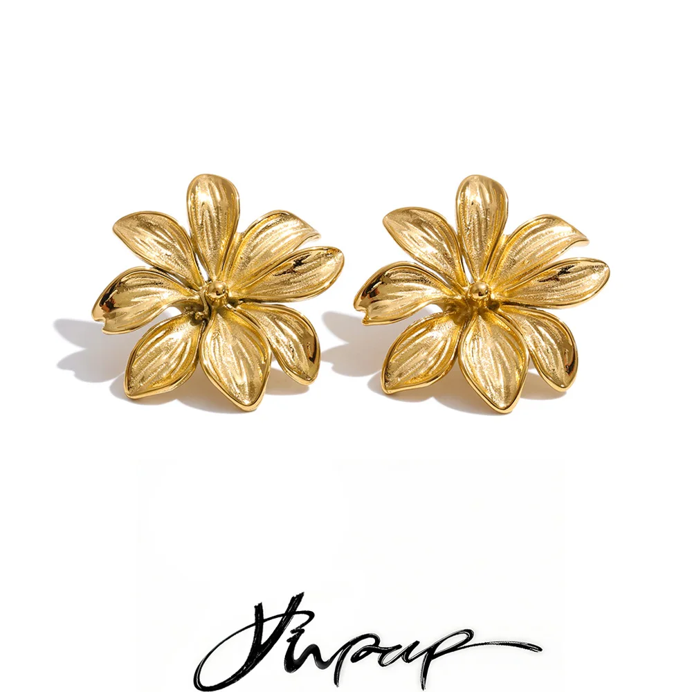 Boucles d'oreilles clous en acier inoxydable Yhpup, motif floral, style tendance, texture estivale, couleur or et platine, bijoux attrayants, cadeau, vente en gros