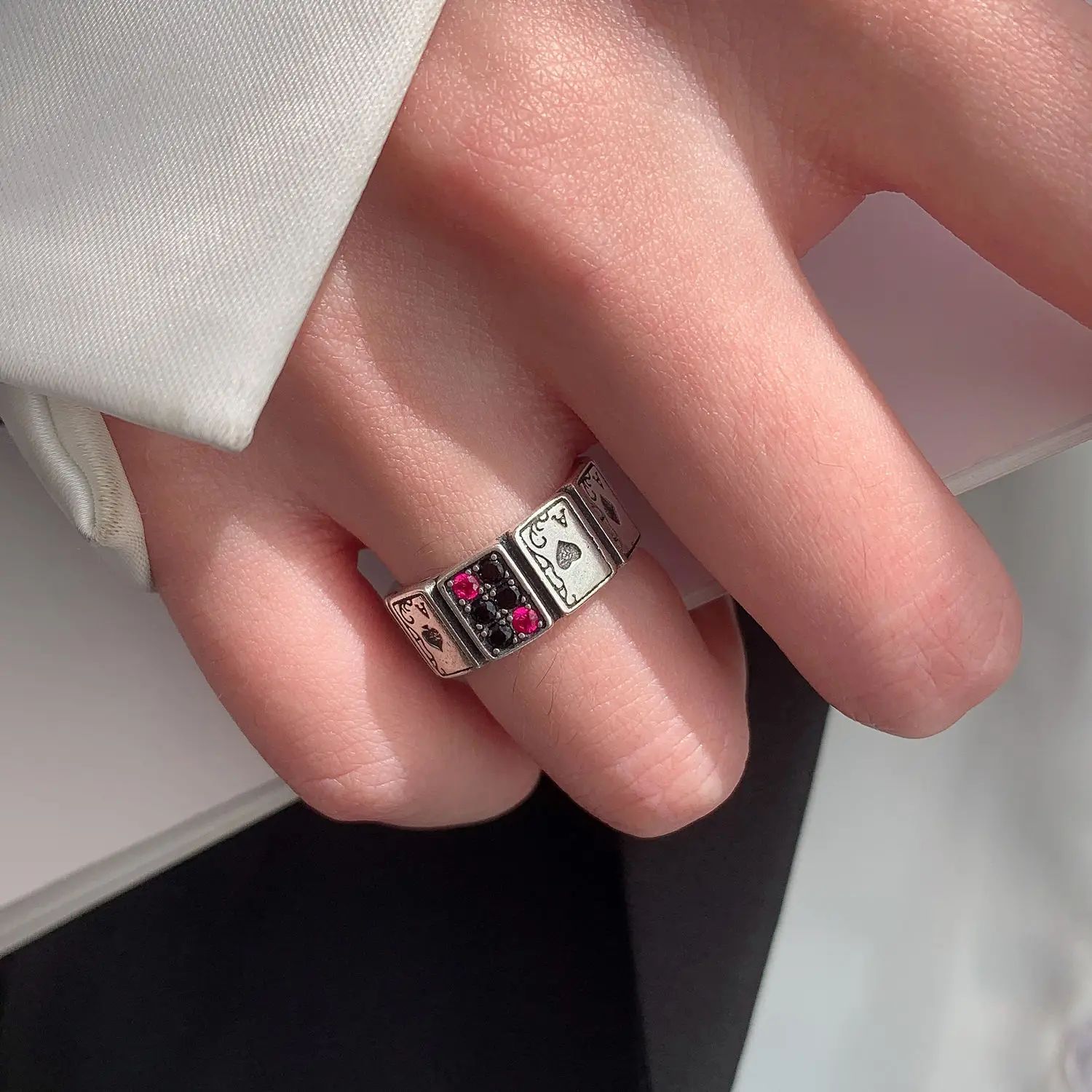 

s925 sterling silver playing card zircon ring light luxury niche design exquisite fashion personality tail ring pendant