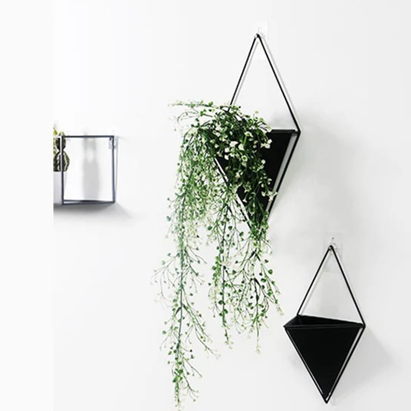 Triangular Hanging Planters Pot Indoor Outdoor Modern Flower Plant Hanging Basket Triple-Cornered Iron Wall Pot