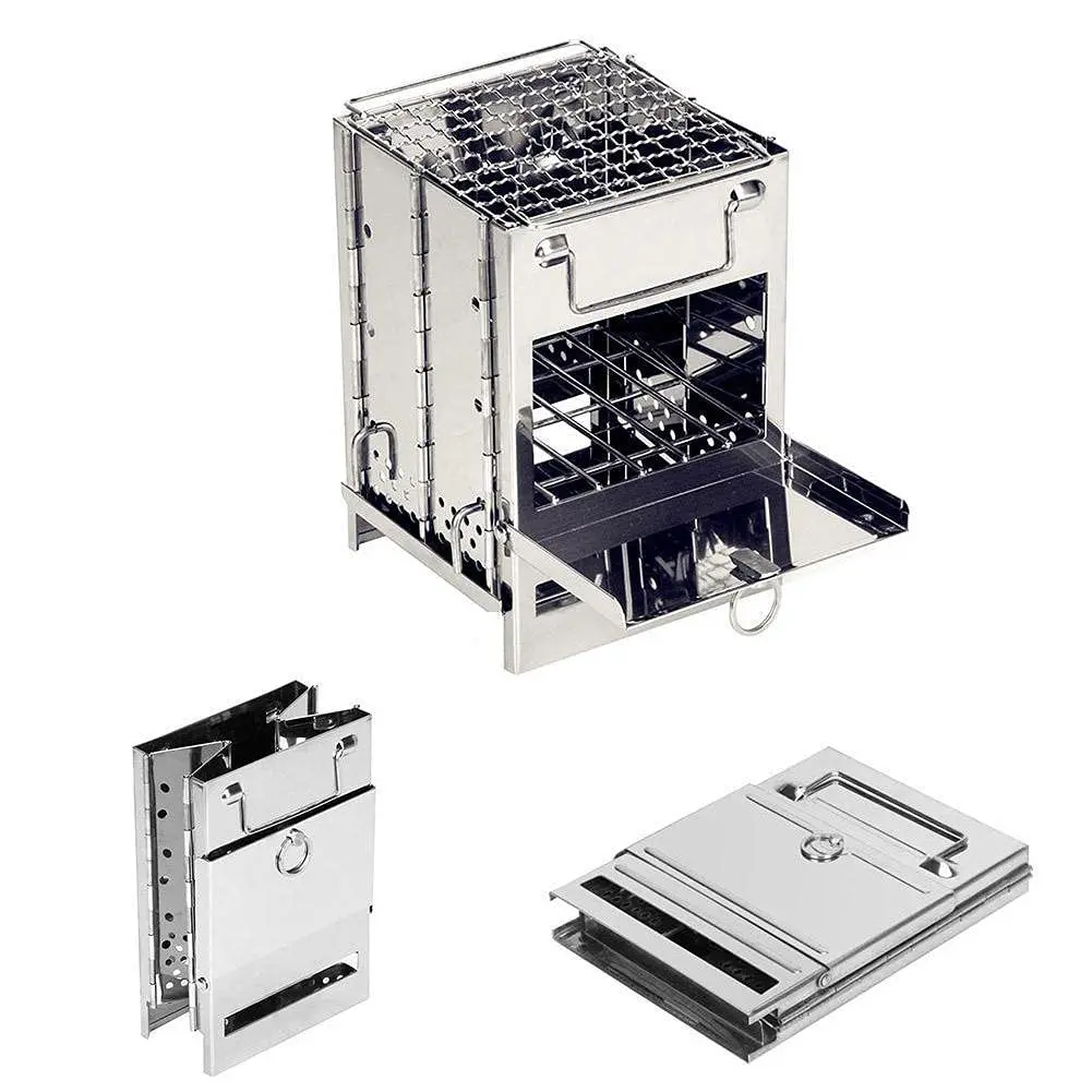 Camping Holzofen mit Grill zusammen klappbarer Rucksack Überlebens raketen ofen Edelstahl Lagerfeuer ofen