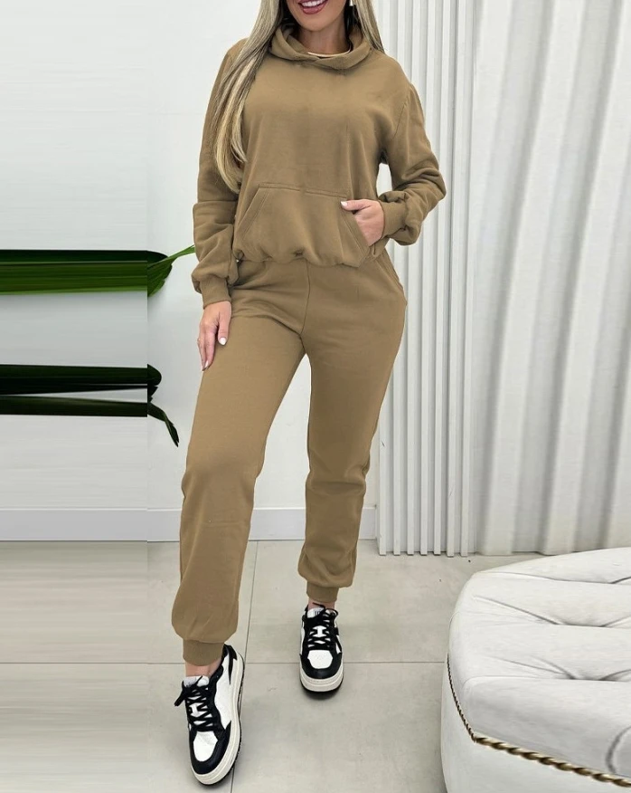 Fashionable casual women's suit with thick fleece hooded sweatshirt 2024 autumn/winter new women's clothing in stock